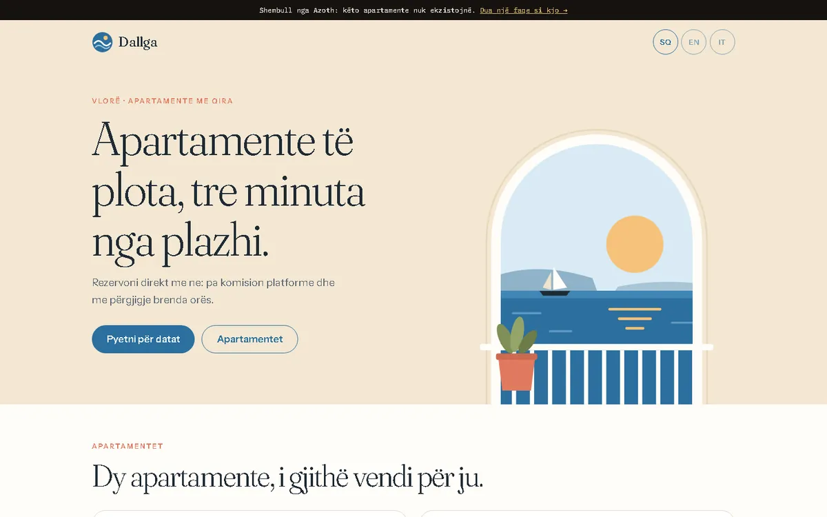Dallga Apartments, Apartamente me qira · shqip, anglisht, italisht