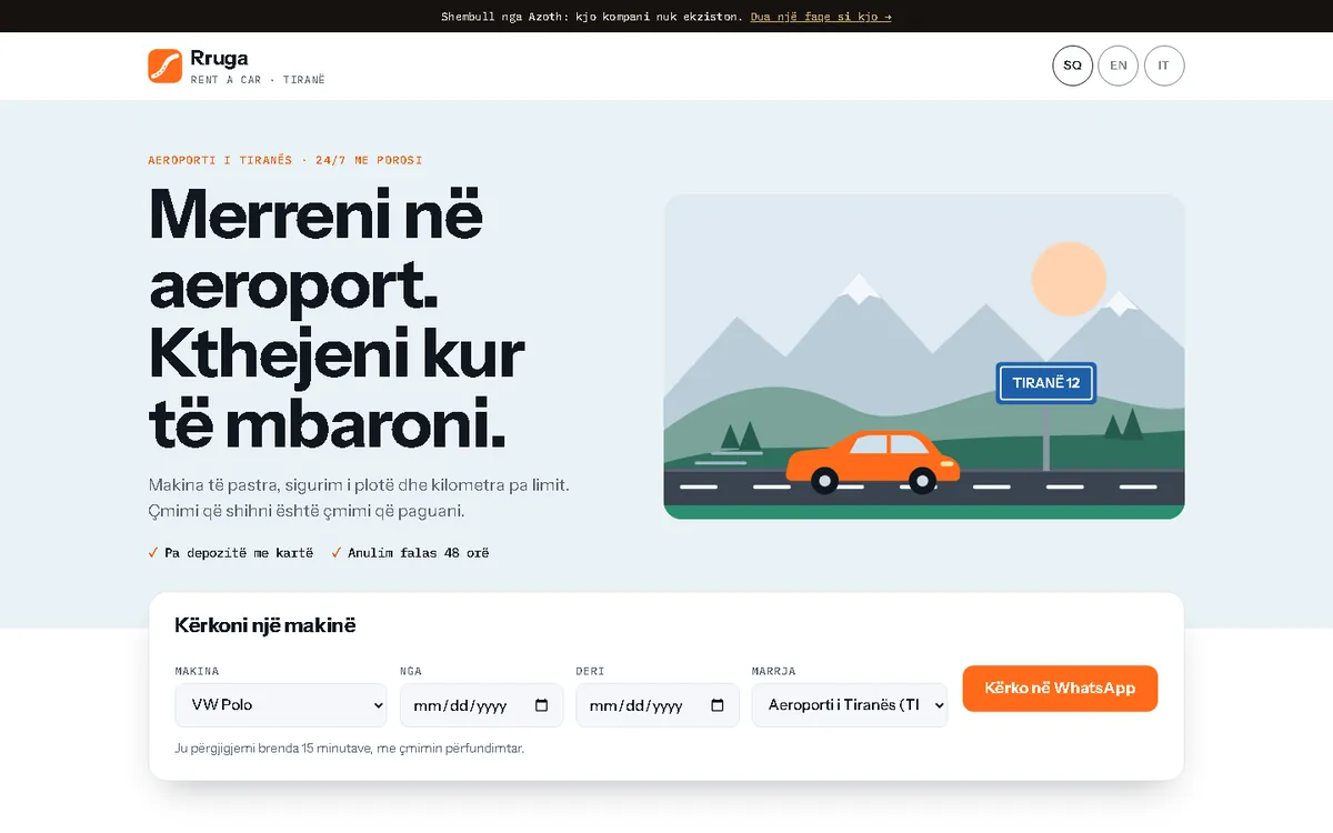 Rruga Rent a Car, Makina me qira · shqip, anglisht, italisht