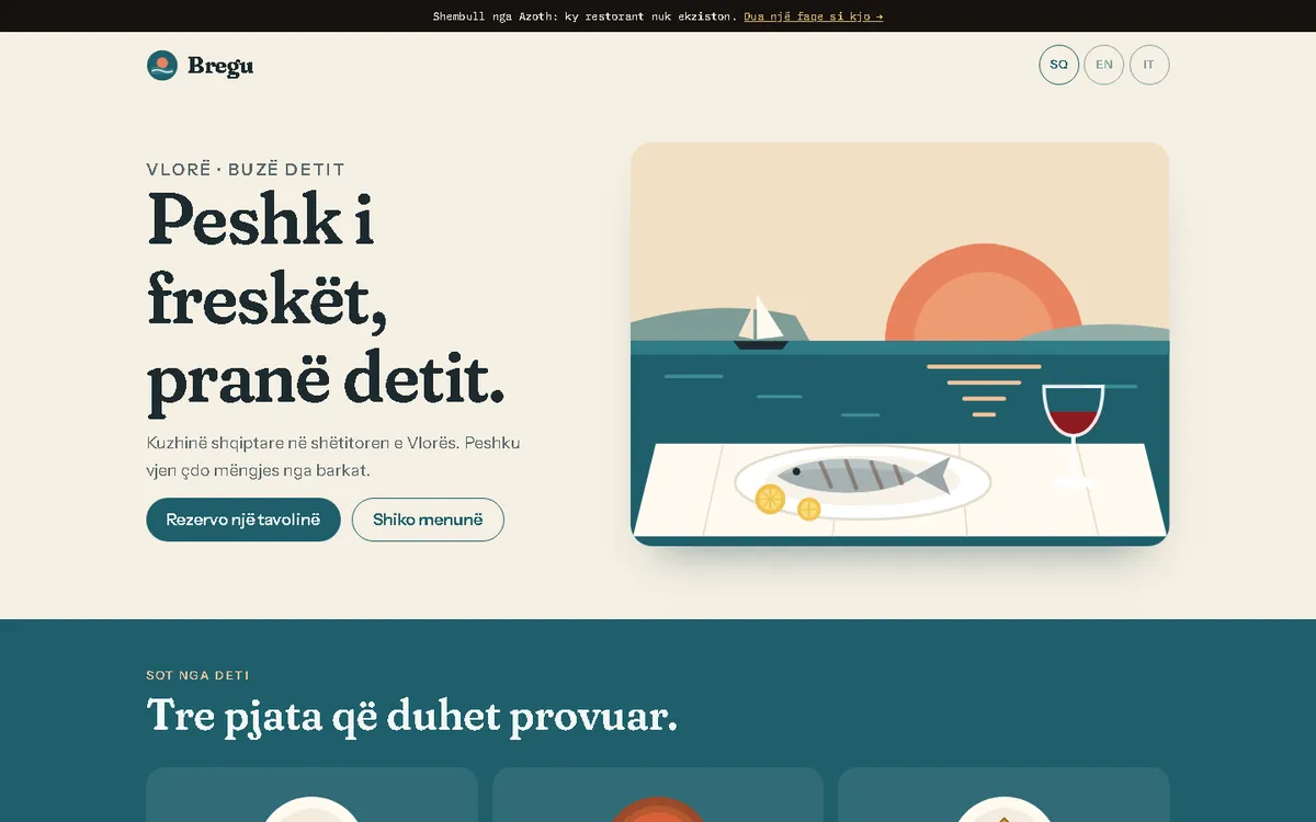 Bregu, Restorant · shqip, anglisht, italisht