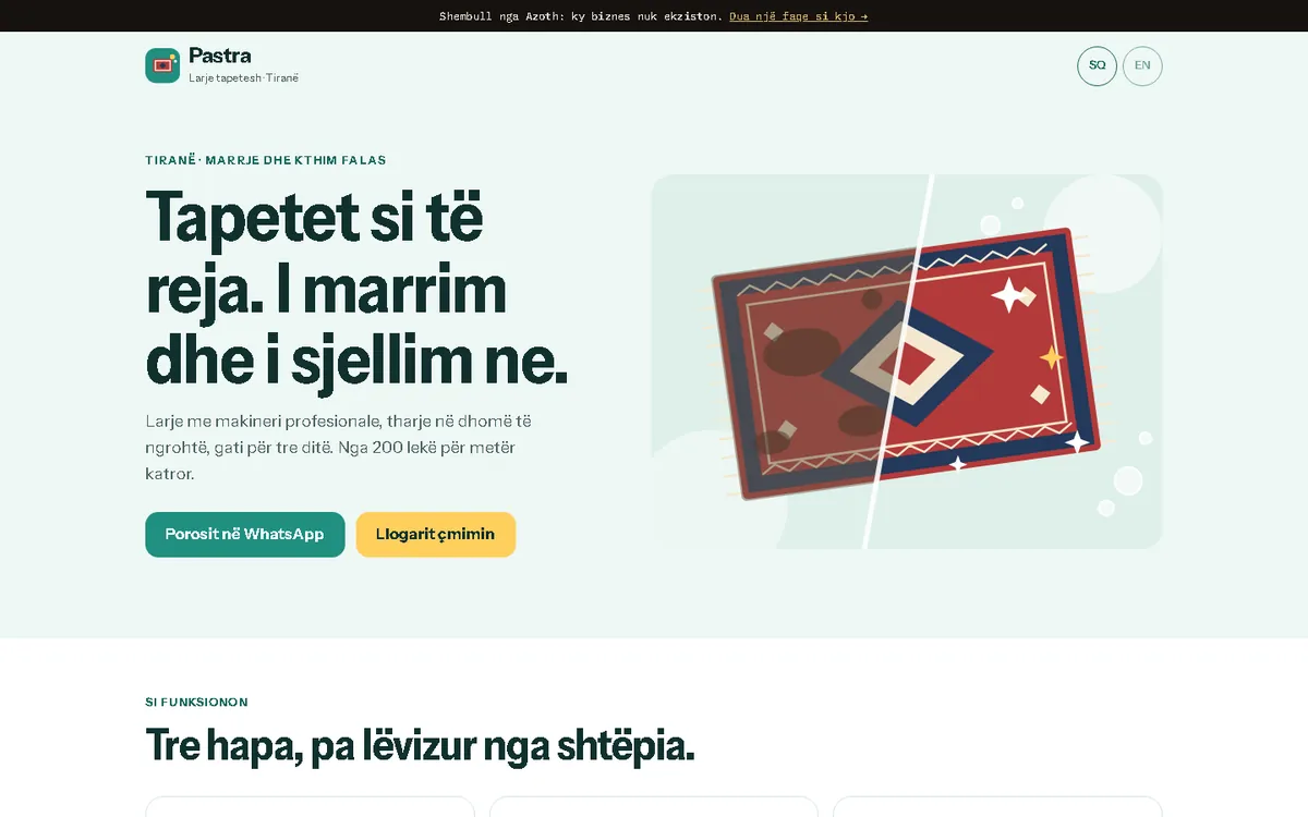 Pastra, Larje tapetesh dhe divanesh · shqip, anglisht