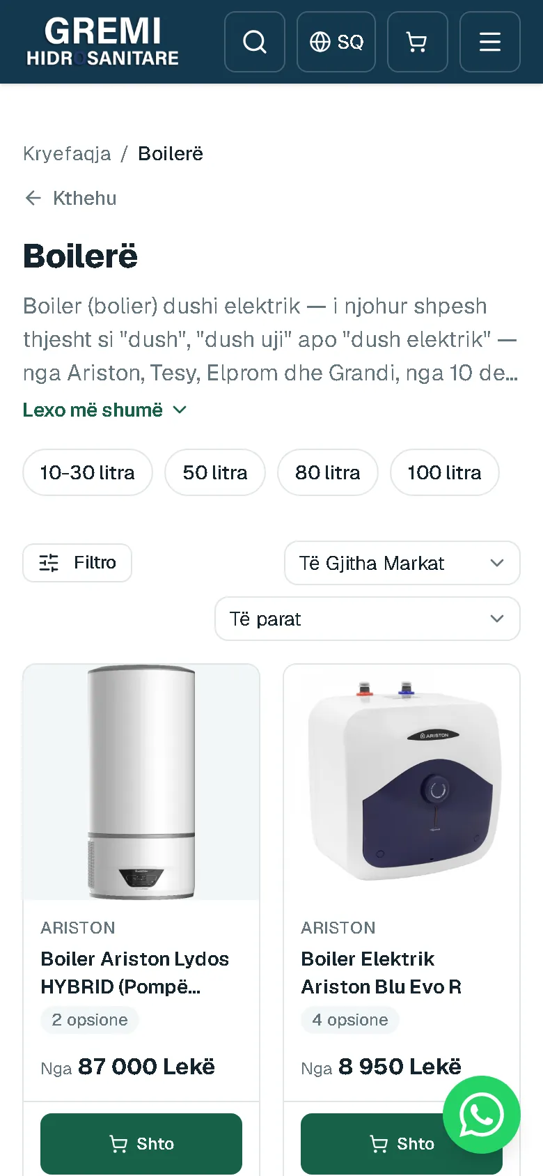 Boilers by capacity, the way people search for them