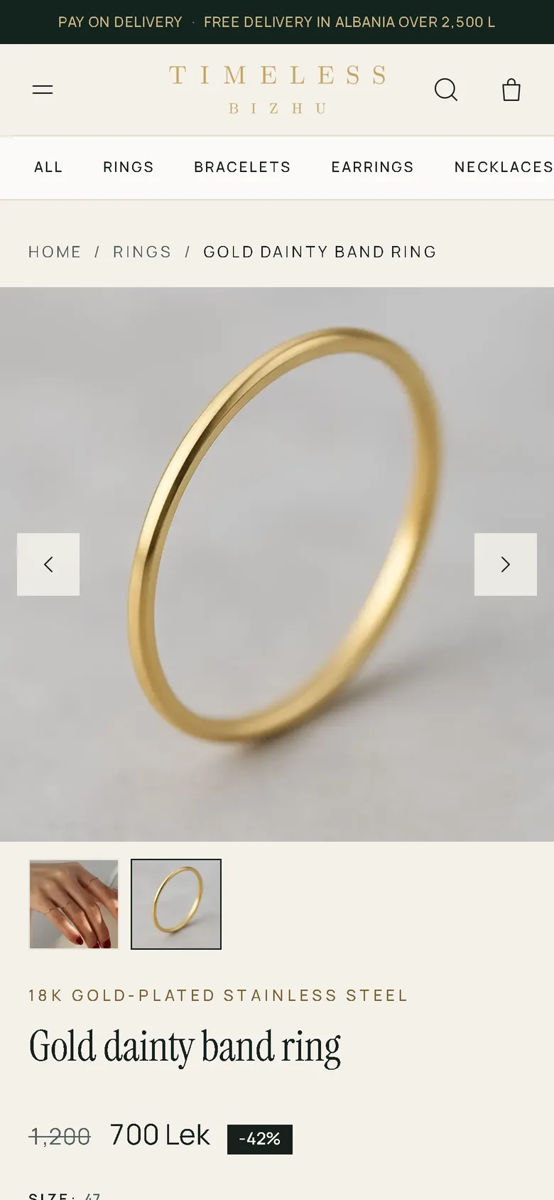 A piece with its price, material and sizes